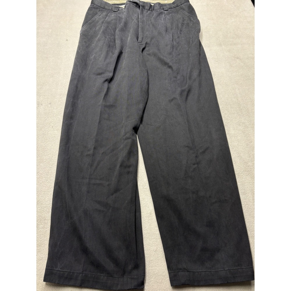 Ermenegildo Zegna Black Lyocell Cotton Pleated Wide Leg Trousers Italy 52